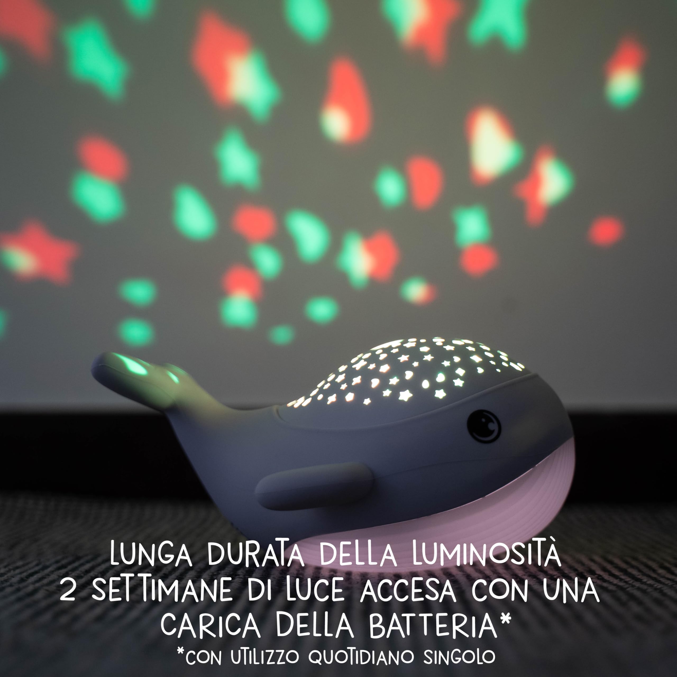 MegaLight Luce notturna Cielo Stellato | Proiettore Cielo Stellato Bebè | luce notturna bianca calda & proiettore di stelle RGB in 3 colori Proiettore di stelle luce notturna per bambini WILLY WHALE