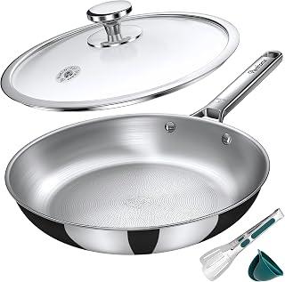 perehome Titanium Pans for Cooking,12" Titanium Frying Pan,Skillet with Lid | PFAS/PFOA/PTFE-Free,Uncoated Hammered Pure Titanium Cookware, Nonstick Skillet, Induction, Dishwasher & Oven Safe