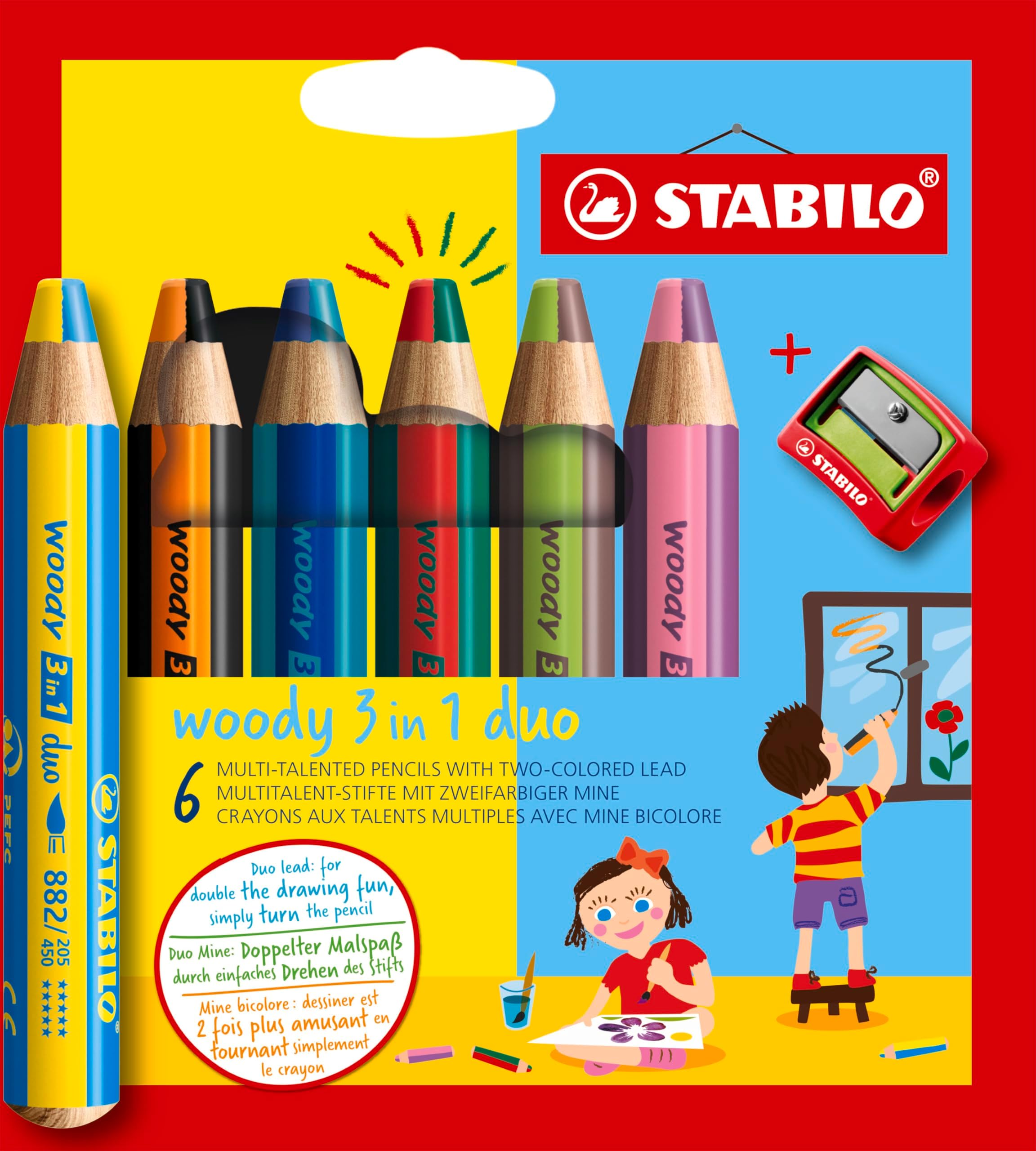 woody 3 in 1 Duo, 6 Piece with Sharpener