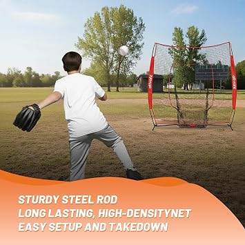 Ativafit 7x7 Baseball Practice Net - Portable Pitching & Batting Training Net with Hung Net*2 - Easy Setup Baseball Net - Includes, Practice Balls*3, Batting Tee*1, Carry Bag*1