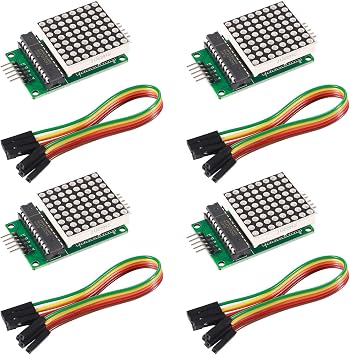 MAX7219 Dot Matrix Module 8x8 LED Display Modules for Arduino Raspberry Pi Microcontroller with 5Pin Wires Red (Pack of 4)