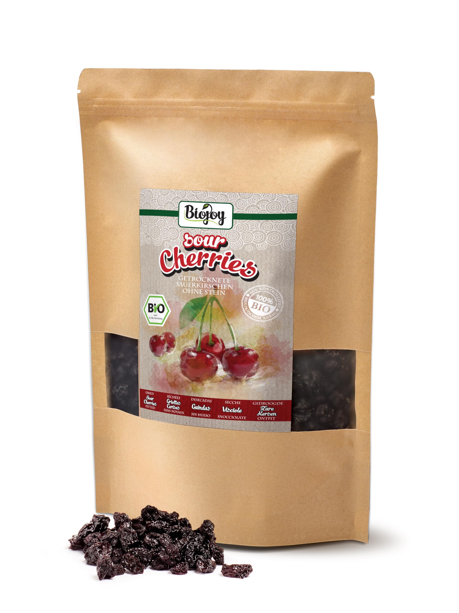 Biojoy BIO Griottes séchées, dénoyautées, non sulfurées, 1 kg | Entières, sans sucre ajouté, origine Turquie