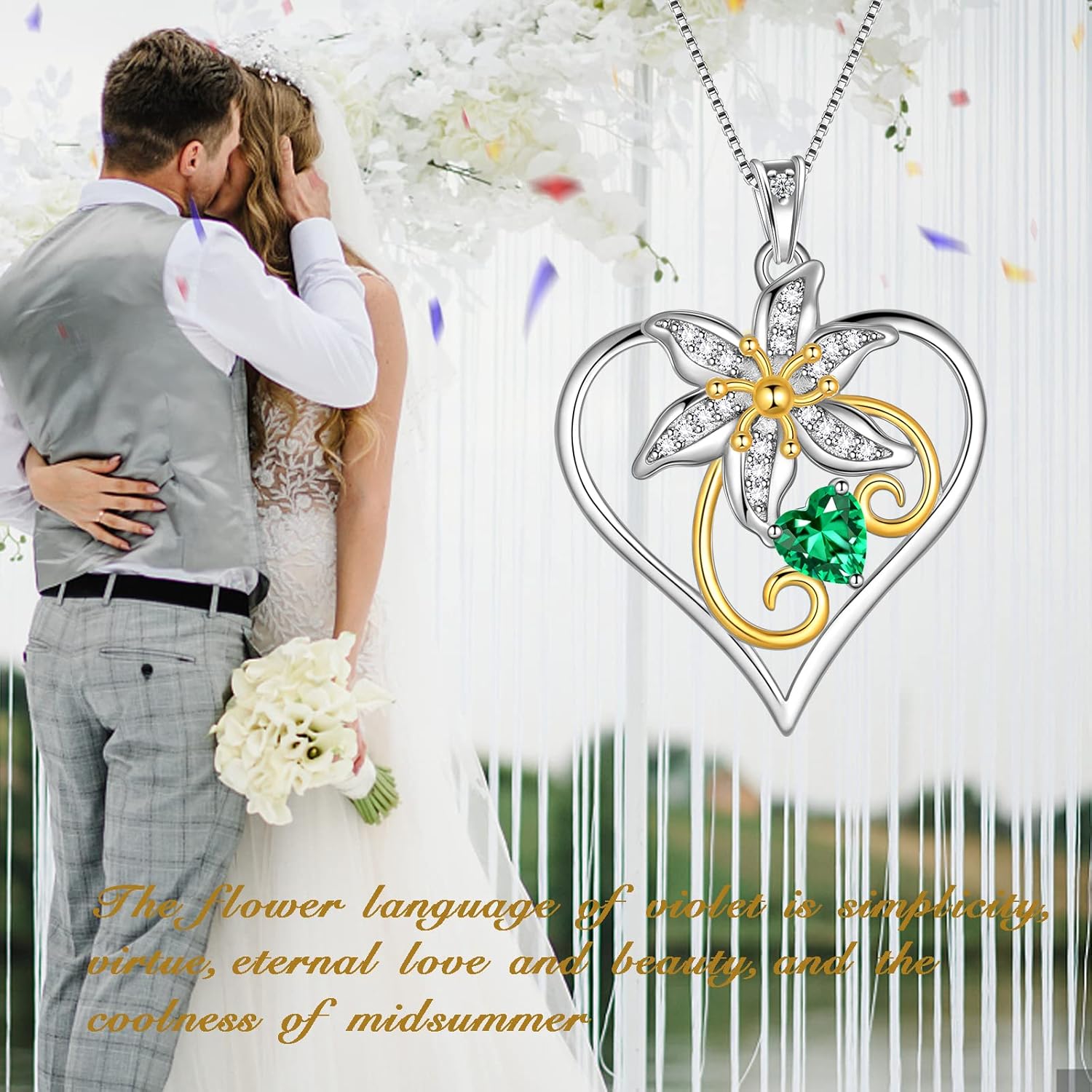 Aurora Tears Birth Flower Pendant Necklace with Birthstone - 925 Sterling Silver Birth Month Flower Pendant Necklace Birthday Jewelry for Mom Wife Girlfriend Her - Image 5