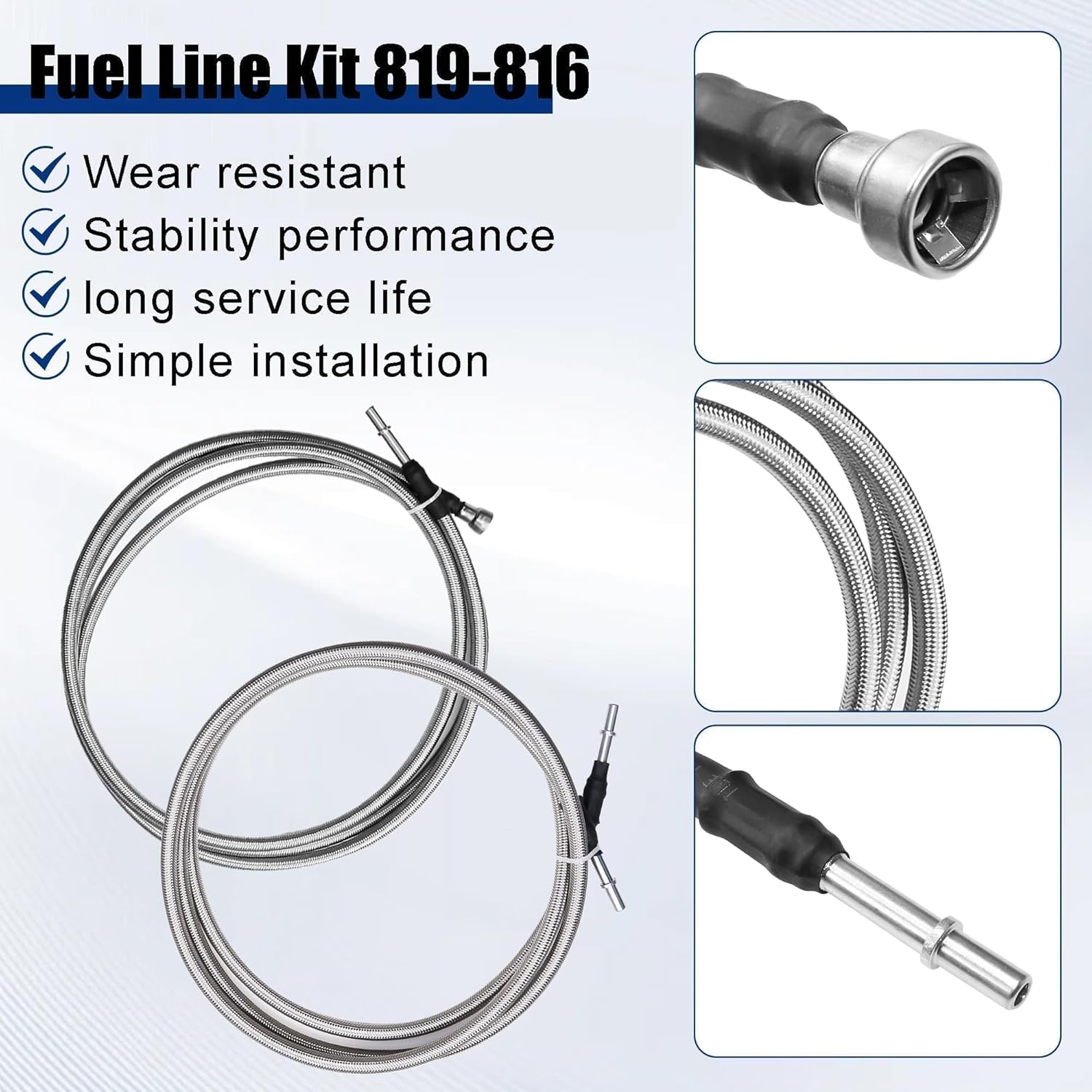 819-816 Fuel Lines Kit Compatible with Chevrolet Silverado 1500 2500 3500 2004-2010 Compatible with GMC Sierra 1500 2500 3500 2004-2010 Flexible Stainless Steel Braided Fuel Line 15946184 15946199