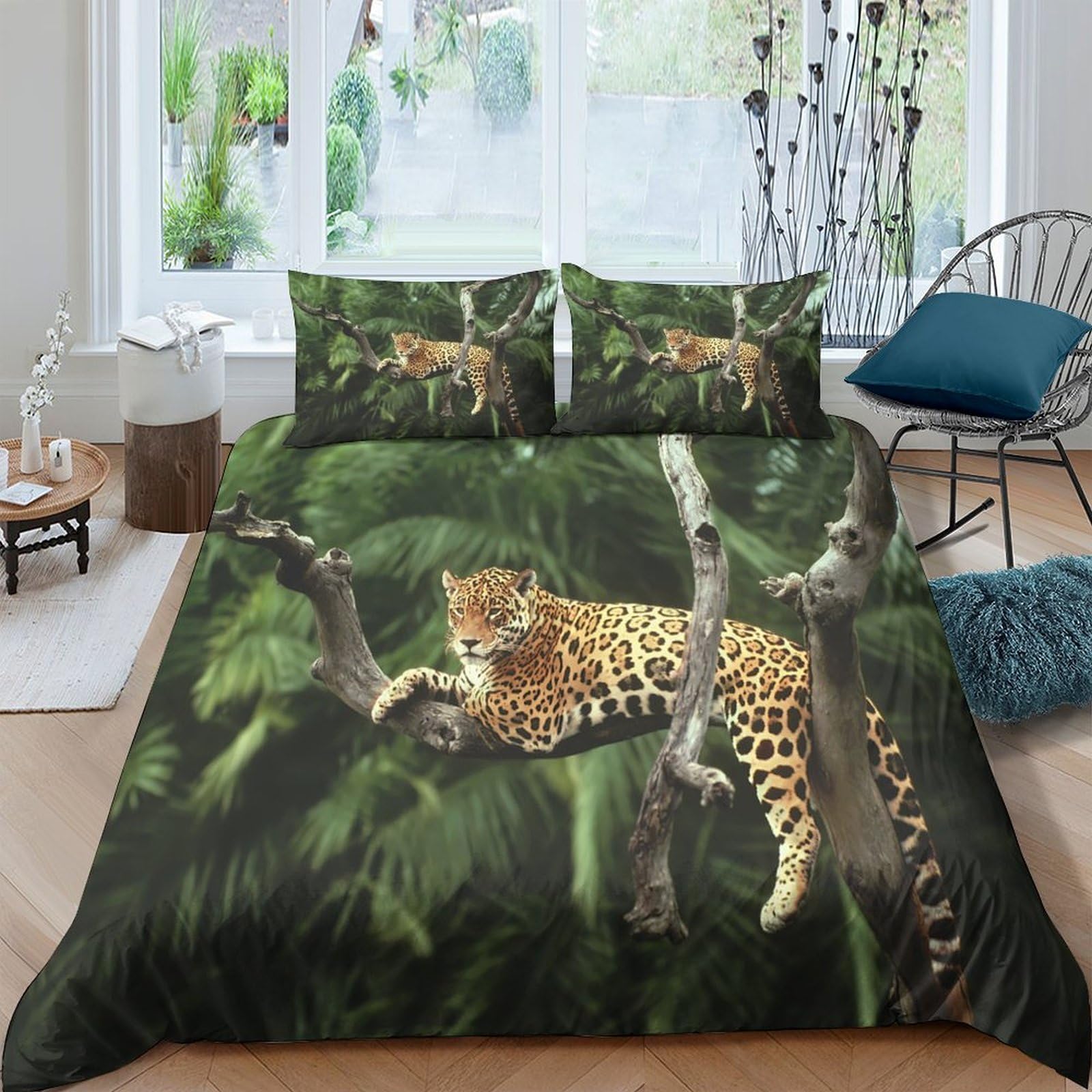 Ctjqhvkz Style-1 3D Printed Jungle Leopard Fitted Sheet Microfiber Soft Breathable Rainforest Tree Mattress Cover For Bedroom Dorm Decor Single（135X200cm）