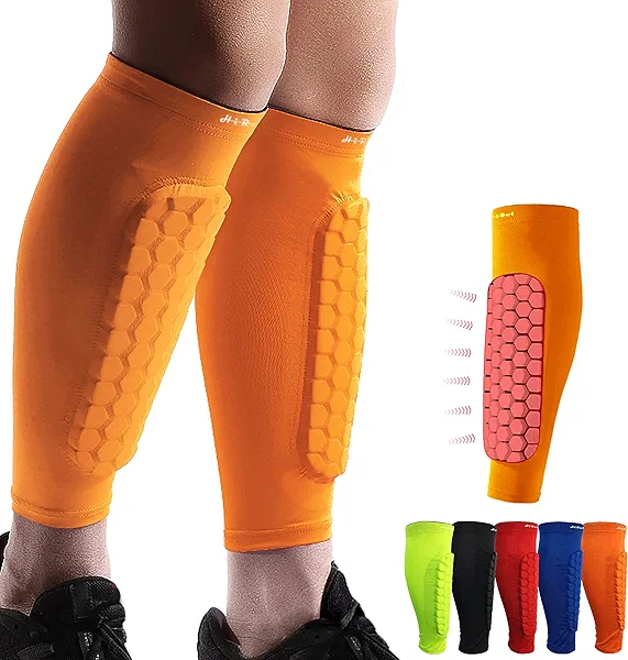 HiRui Soccer Shin Guards Shin Pads for Kids Youth Adult, Calf Compression Sleeve with Honeycomb Pads, Support for Shin Splint Baseball Boxing Kickboxing MTB, Lightweight(1PAIR)