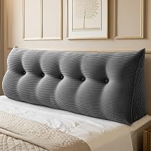 WOWMAX Wedge Body Positioners Pillow Reading Bedrest Throw Pillows Large Bolster Headboard Back Support Lumbar Cushion Pillow for Daybed with Removable Cover Corduroy Grey 59x8x20inch