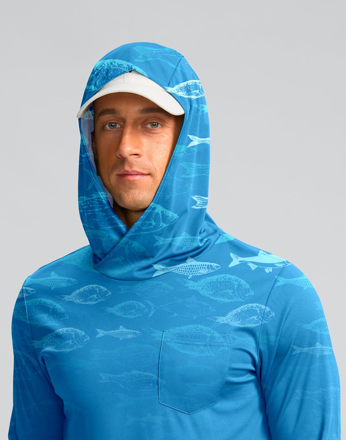 Men's Sun Protection Shirts UPF 50+ Long Sleeve Hoodie with 2 Pockets UV SPF Fishing Hiking Rash Guard Shirts - Image 2