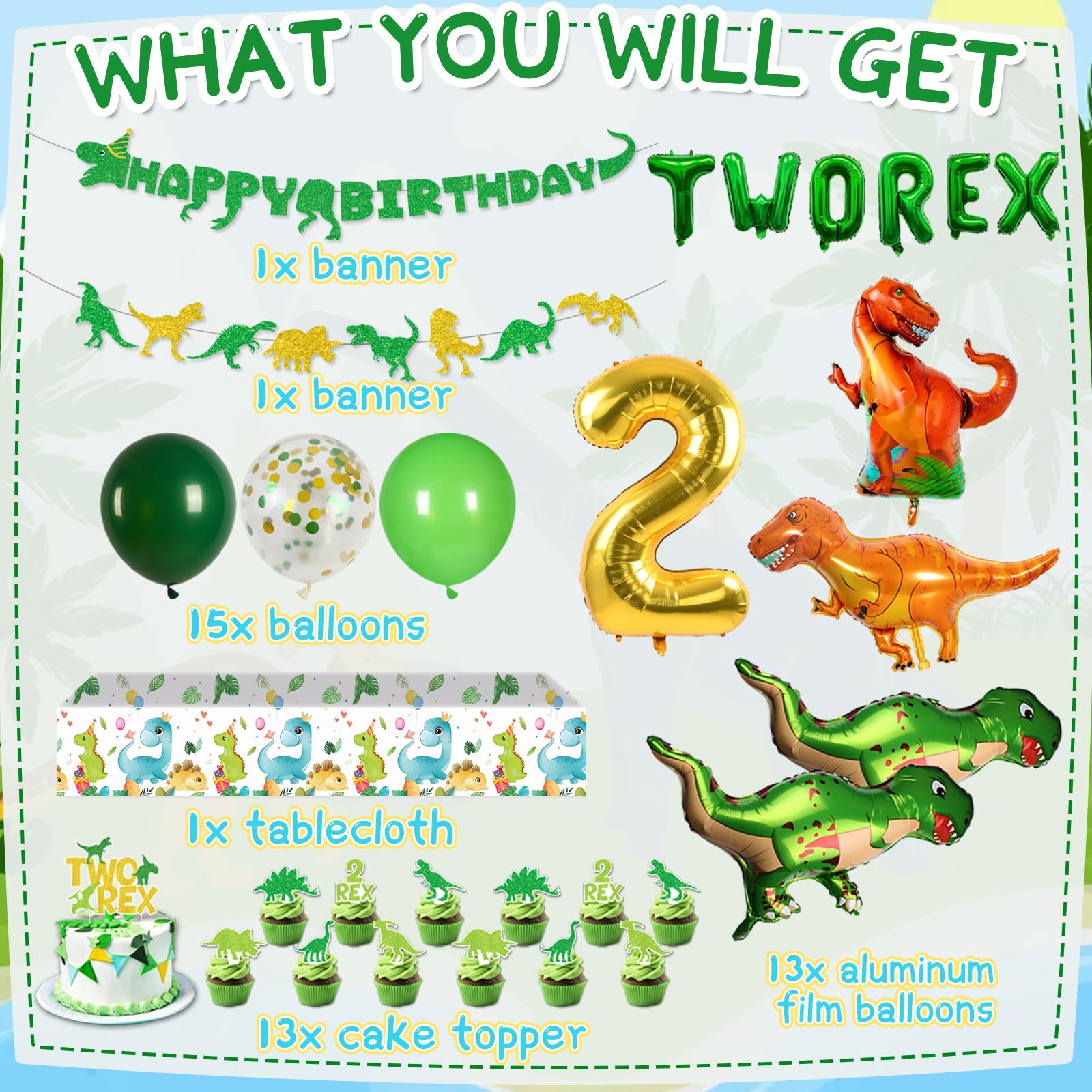 Snapklik.com : Two Rex Birthday Party Decorations Boy, Dinosaur 2nd ...