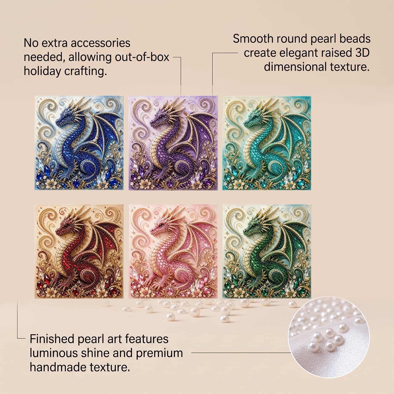 Drachen Diamantmalerei Bausatz 20x20cm, 6 Designs DIY Mosaik (6PCS)