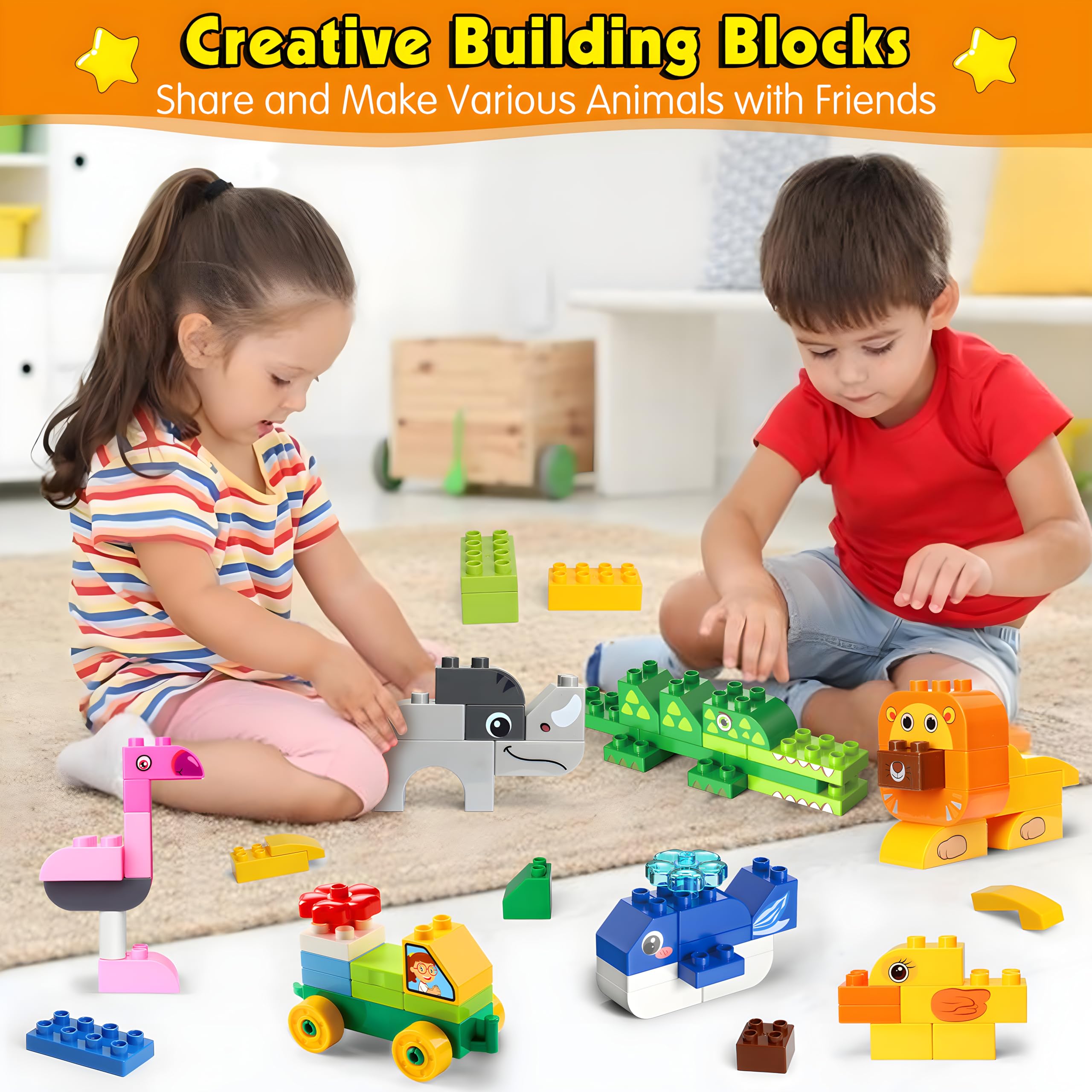 MOONTOY Gros Blocs de Construction 125 Pièces Briques de Construction Créatives Jouet de Construction Colorés pour Enfant Jeux de Construction pour Enfant de 2 à 5 Ans Cadeau Anniversaire Noël ou Fête