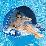 COOLCOOLDEE Pool Float with Canopy,Cup Holder - XL Pool Chair Lounge Float with Adjustable Sun Shade Cover, Drink Holder,Ergonomic Headrest,Inflatable Pool Float for Adults(Deep Blue)