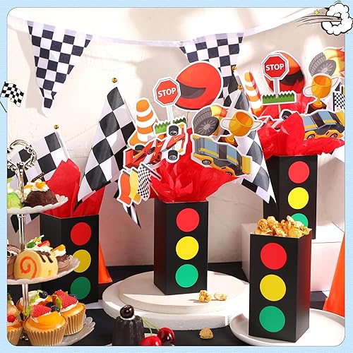 Miniatura 4 de 12 juegos de decoración de fiesta de cumpleaños de autos de carreras, centros de mesa para mesas con cajas de tráfico, decoración temática de baby