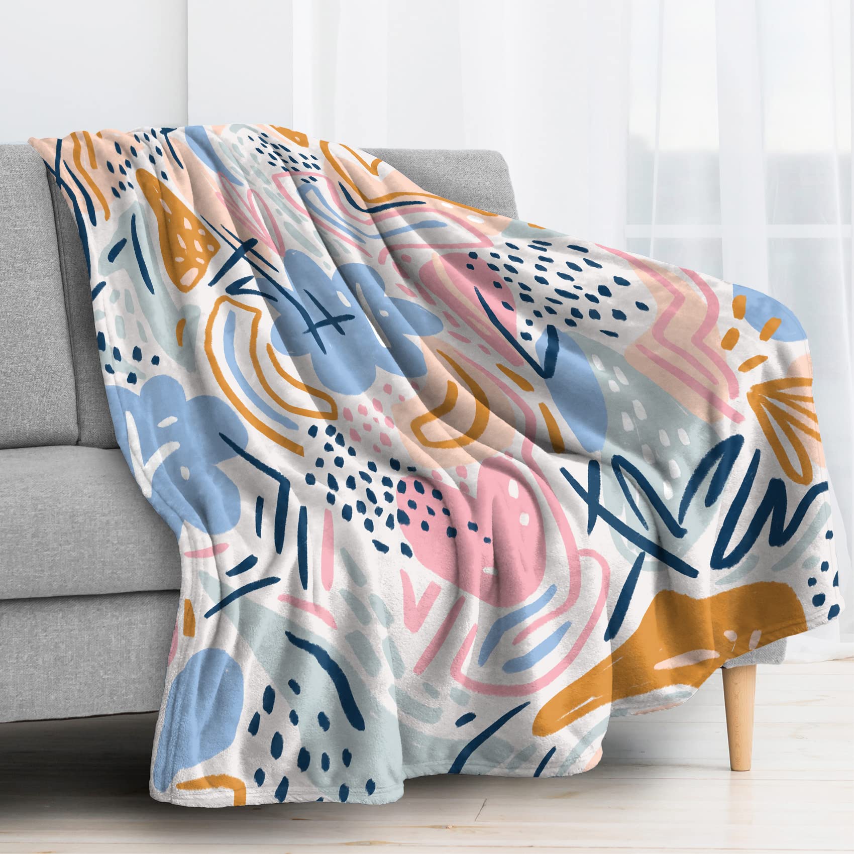 Plaid couverture abstrait 220x240 chaud et doux pour grand lit et canapé BUKITA