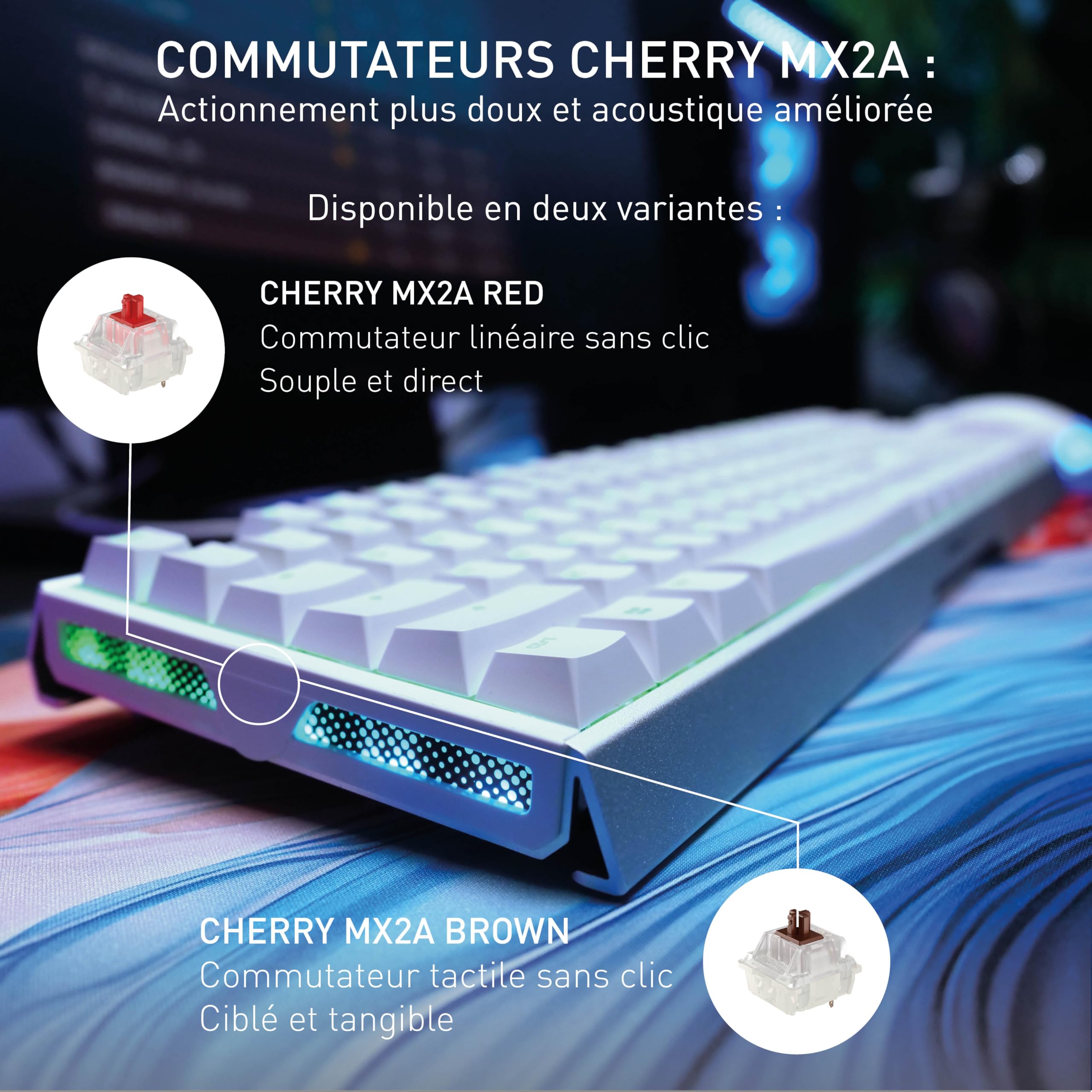 CHERRY XTRFY MX 3.1, clavier de jeu mécanique, disposition pan-nordique (QWERTY), rétro-éclairage RGB, boîtier alu, port USB-A, MX2A RED Switches, blanc
