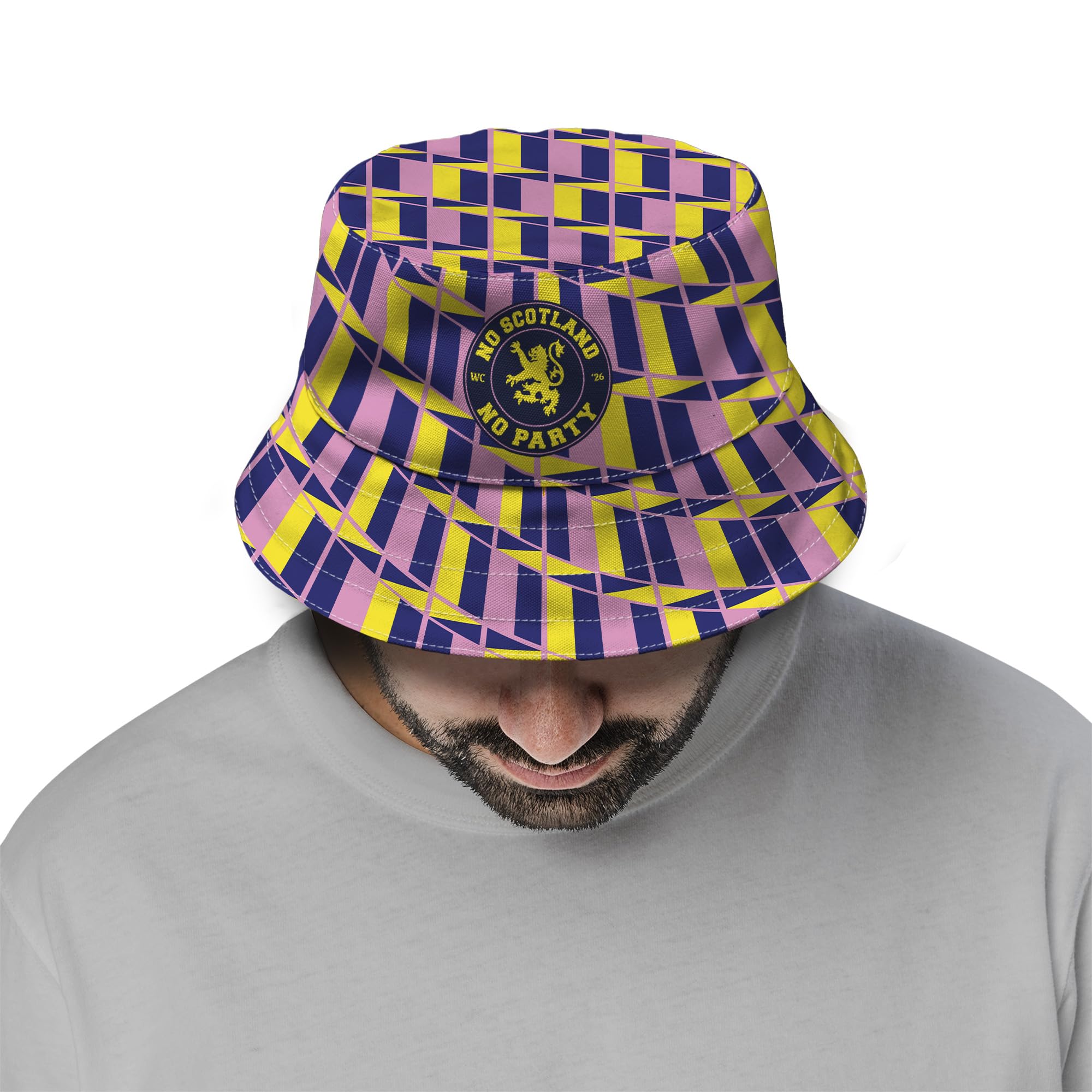 British Made Gifts Unisex Multicoloured No Scotland No Party - Retro Yellow & Pink - Wc 2026 - Football Bucket Hat - Available In 4 Sizes (Medium)