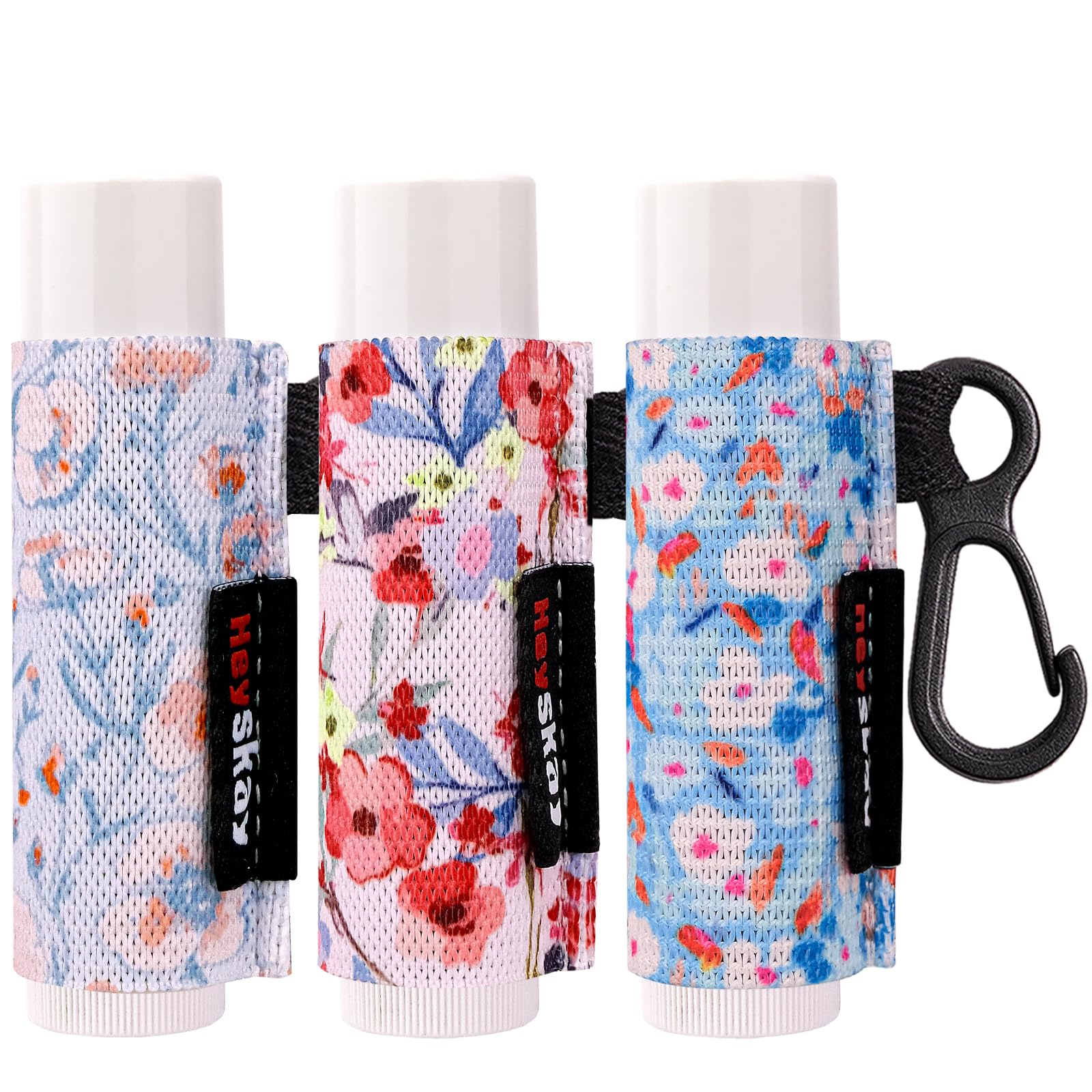 HEYSKAY 3PCS Lip Balm Holder Sleeves Lipstick Keychain Holder Lip Gloss Holder Keychain Lipstick Elastic Sleeves Floral Set