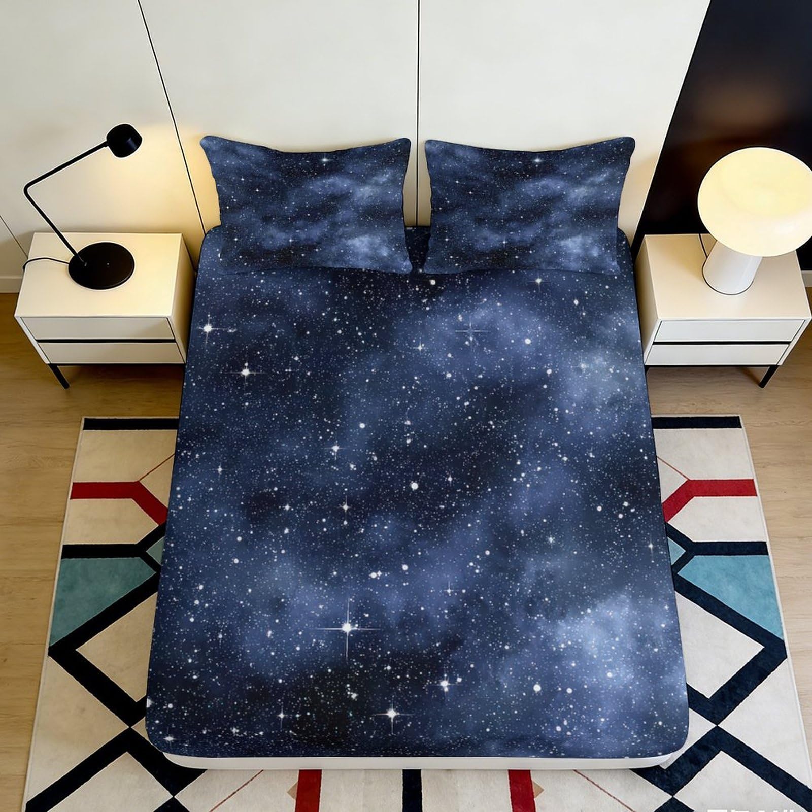 3D Printed Galaxy Starry Sky Fitted Sheet Microfiber Soft Artistic Cosmic Nebula Mattress Cover Bedroom Decor 90x200x25cm