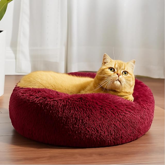Foto 7 de 7 de SEOUGEE Cama calmante para gatos, cama redonda de felpa esponjosa para perros, acogedora, suave, lavable