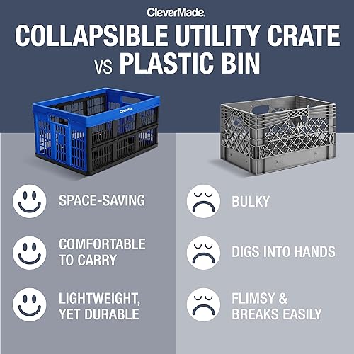 Miniatura 3 de CleverMade Caja plegable para uso general, color rojo, 1 unidad, 45 litros (11 galones), contenedores de almacenamiento plegables con capacidad para