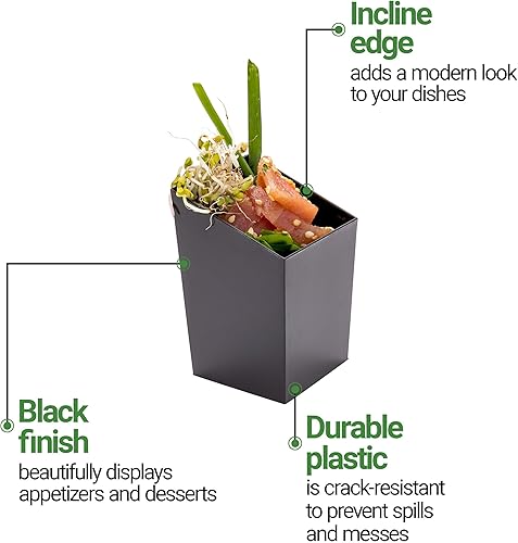 Miniatura 5 de Restaurantware Tazas de aperitivo de 3 onzas, 100 tazas inclinadas  Desechables pequeñas tazas de postre de plástico negro para mousses parfaits o