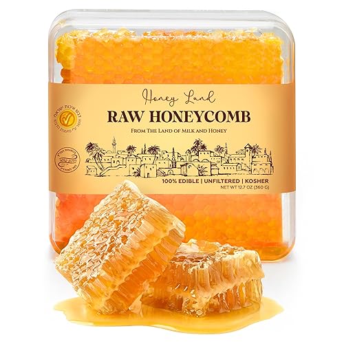 Honey Land miel cruda 100% pura sin filtrar Panal de miel Kosher 12.6 oz sin pesticidas sin herbicidas sin productos químicos o contaminantes,