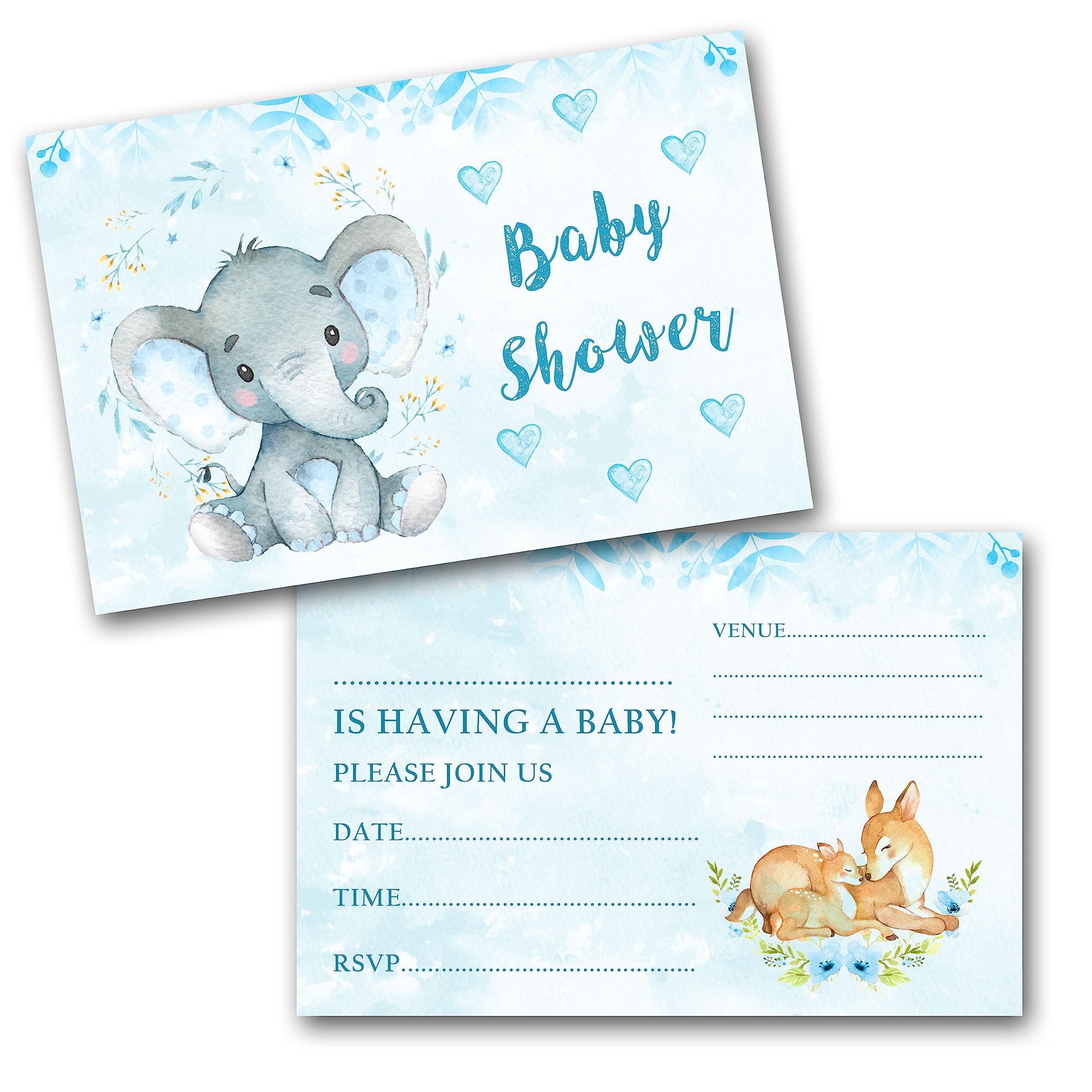 Baby Shower Invitations (WRITE ON) Pack invites & Envelopes (Blue Pack of 10)
