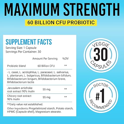 Miniatura 6 de BIGJOHNLAB Probióticos 60 mil millones de CFU 10 cepas + prebióticos orgánicos Salud inmune, digestiva y del intestino Apoya el estreñimiento