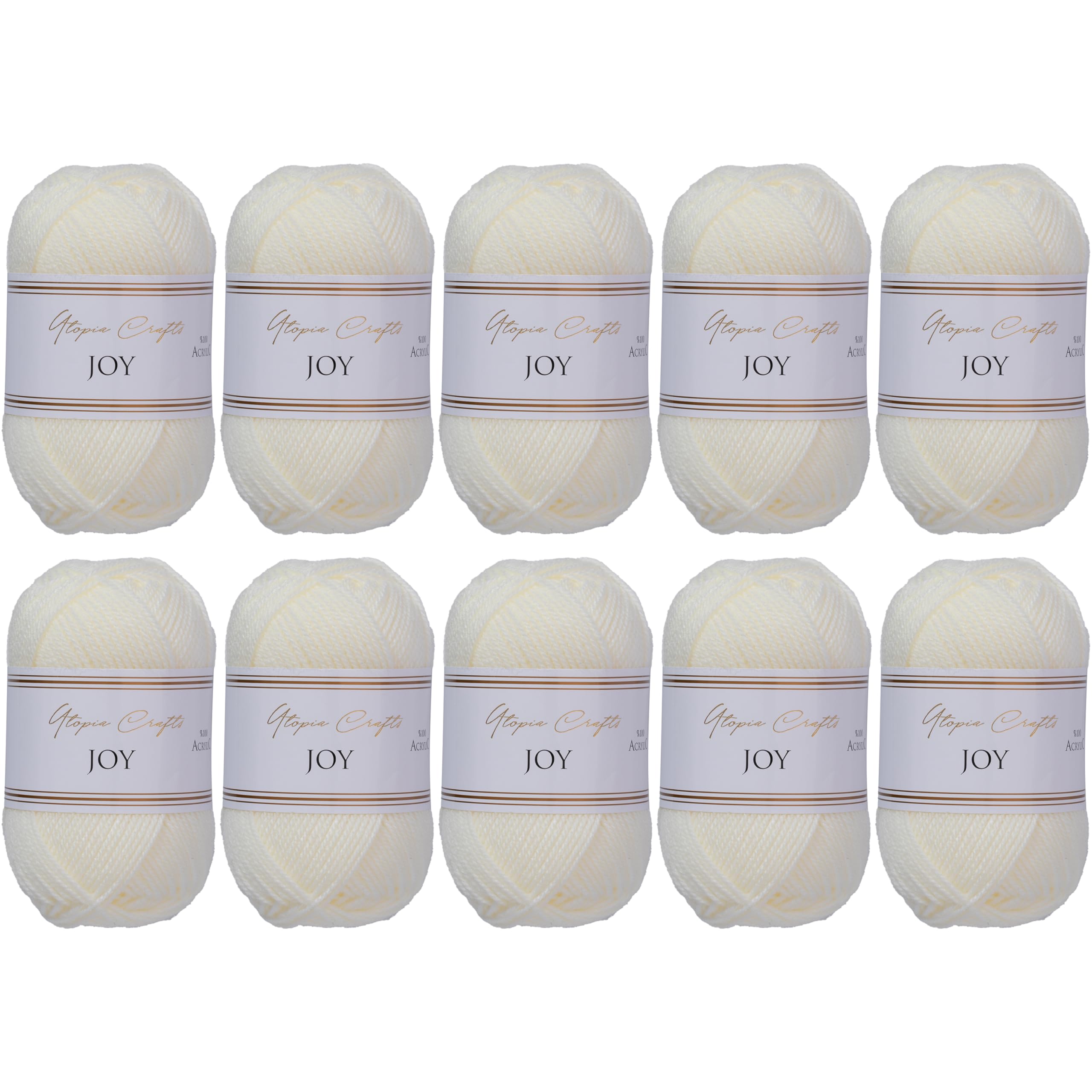 Utopia Crafts Joy Plain Knitting and Crochet Yarn, Soft, Easy Care, 100% Polyacrylic, 10 x 50 g Ball, 150 m (Ivory) — image 1