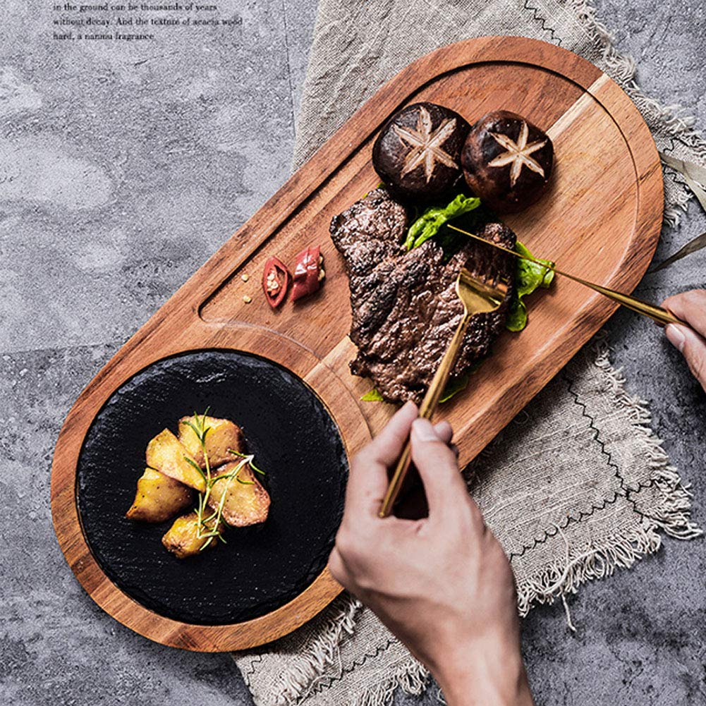 Talerze do serwowania z drewna i łupków, tacy do serwowania, eleganckie i zdrowe talerze z naturalnego drewna, do pizzy, sushi, steków, owalnych