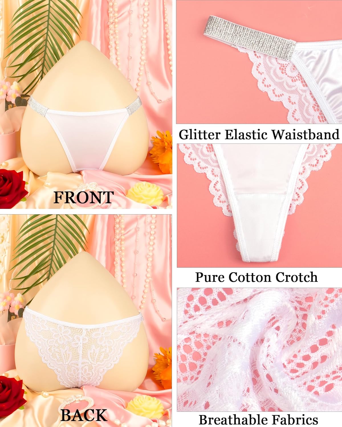 Sexy Panties for Women Underwear Glitter Lace Thongs Low Rise Briefs - Image 6