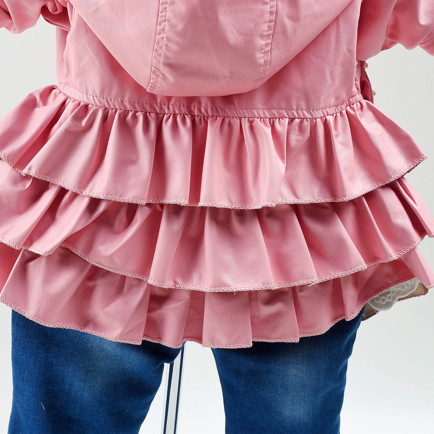 Peacolate Printemps automne bébé filles ensemble de vêtements 3 pièces T-Shirt à manches longues en cuir Falbala veste et jean