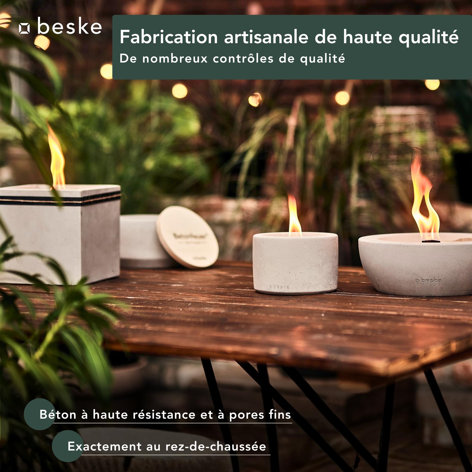 Brasero de table en béton | Modèle Taal (⌀24 cm) | Système de mèche permanente, durée illimitée | Pour jardin et terrasse | Fabriqué à la main en Allemagne