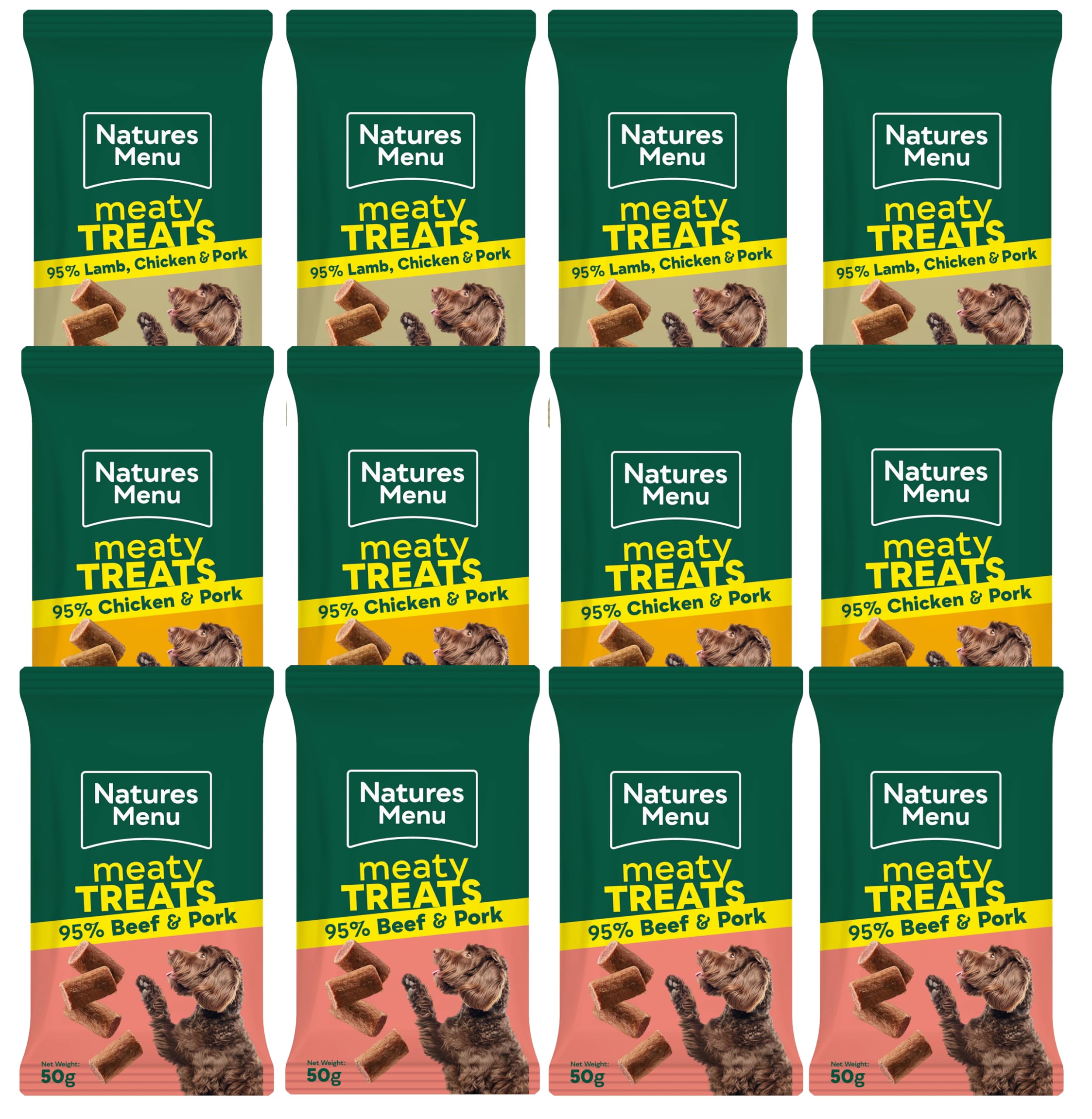 NATURES MENU ORIGINAL MIXED VARIETY REAL MEATY TREATS DOG PUPPY TREATS 50G - CASE OF 12 (3 FLAVOURS)