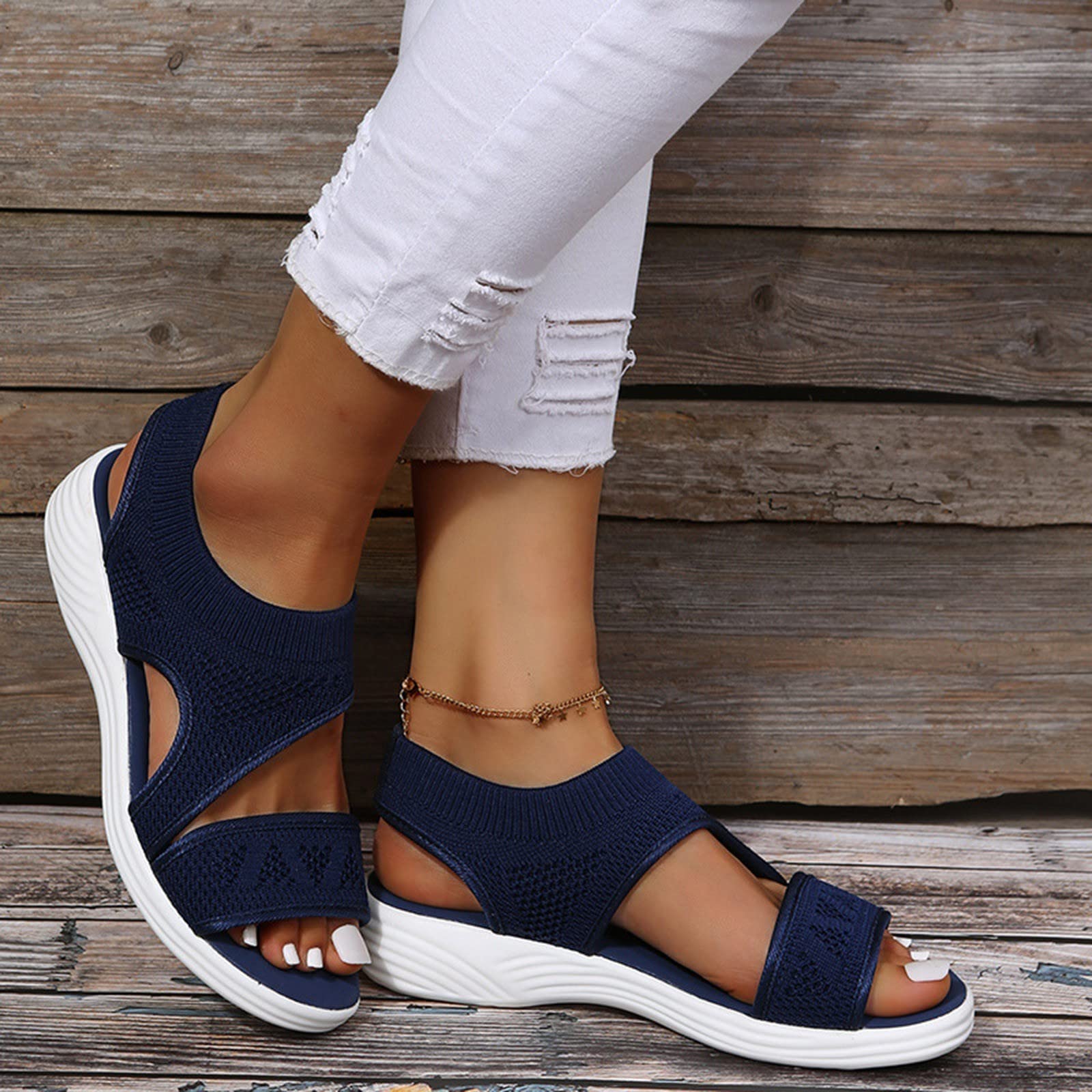 Solide bequeme Damen-Wandersandalen, orthopädisch, mit Fußgewölbeunterstützung, bequeme Schuhe, offener Zehenbereich, Plantarfasziitis, zum Reinschlüpfen, trendig, Strand, für Reisen, lässig, Sommer