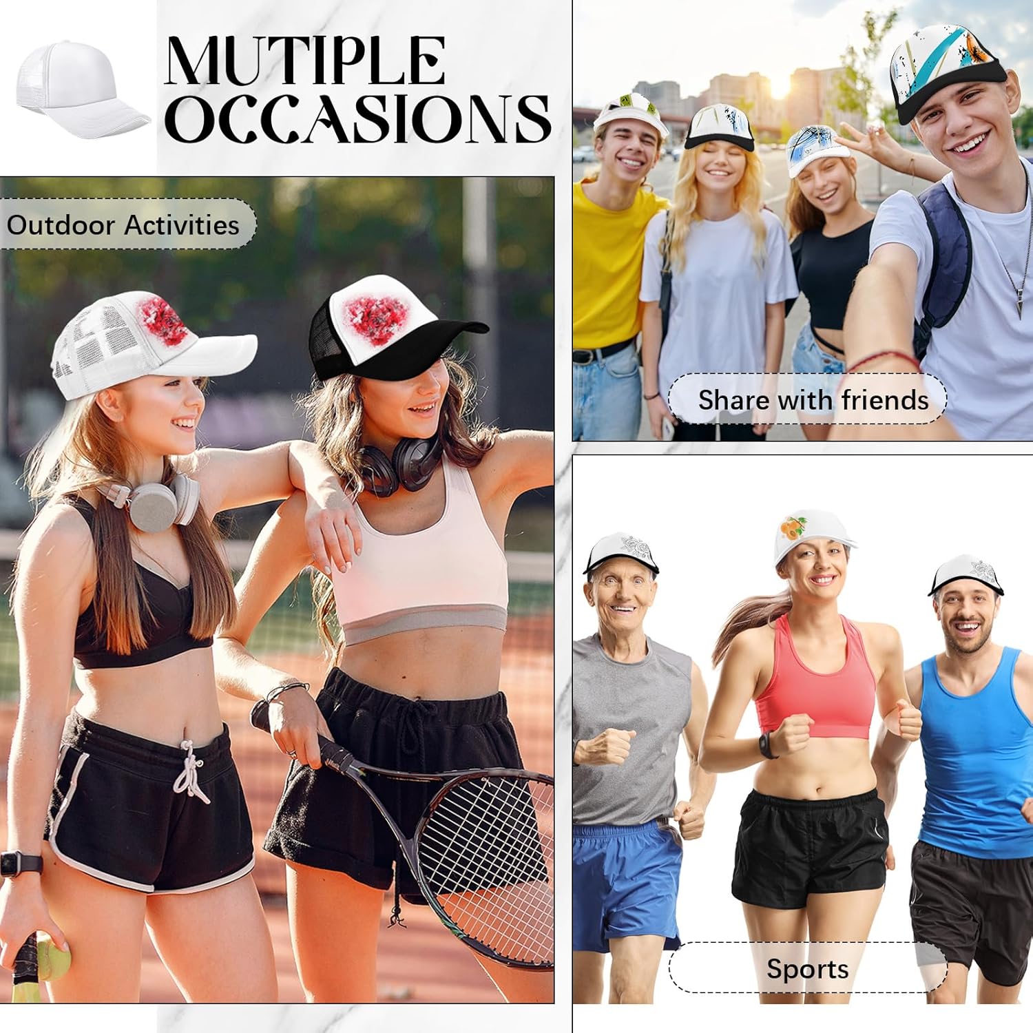 Vabean 24 Pack Sublimation Blank Cap Trucker Mesh Cap Unisex Plain Blank Baseball Hat for DIY Embroidery Sublimation Printing - Image 5