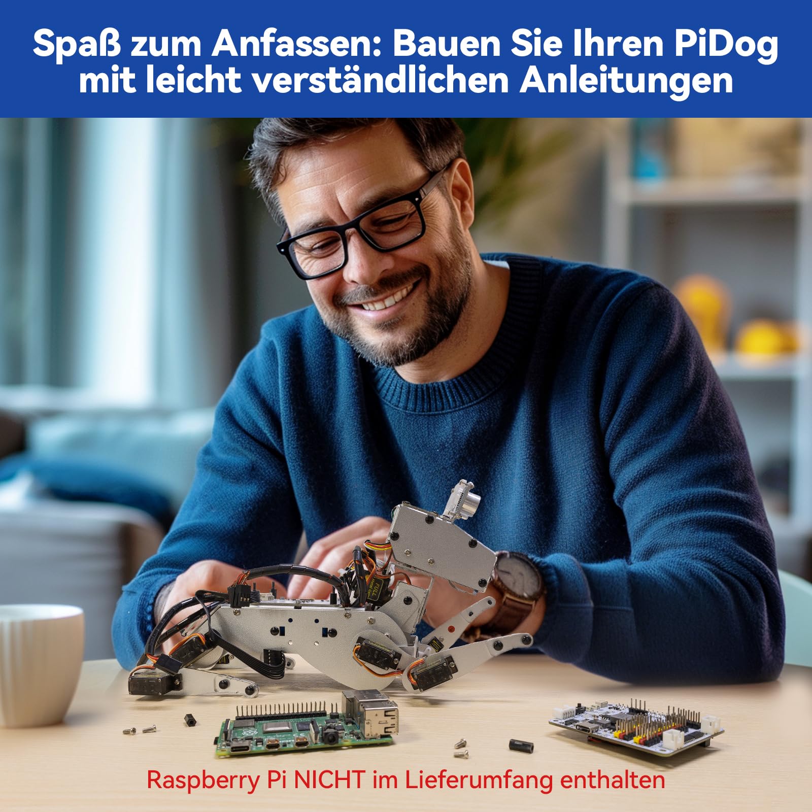 SUNFOUNDER PiDog KI-Roboterhund Bausatz für Raspberry Pi 5/4/3B+/Zero 2W, OpenClaw LLMs ChatGPT/Gemini/Grok, Sprach- & Videoerkennung, Python, App, Akku, Gyroskop, Kamera (RPI Nicht enthalten)