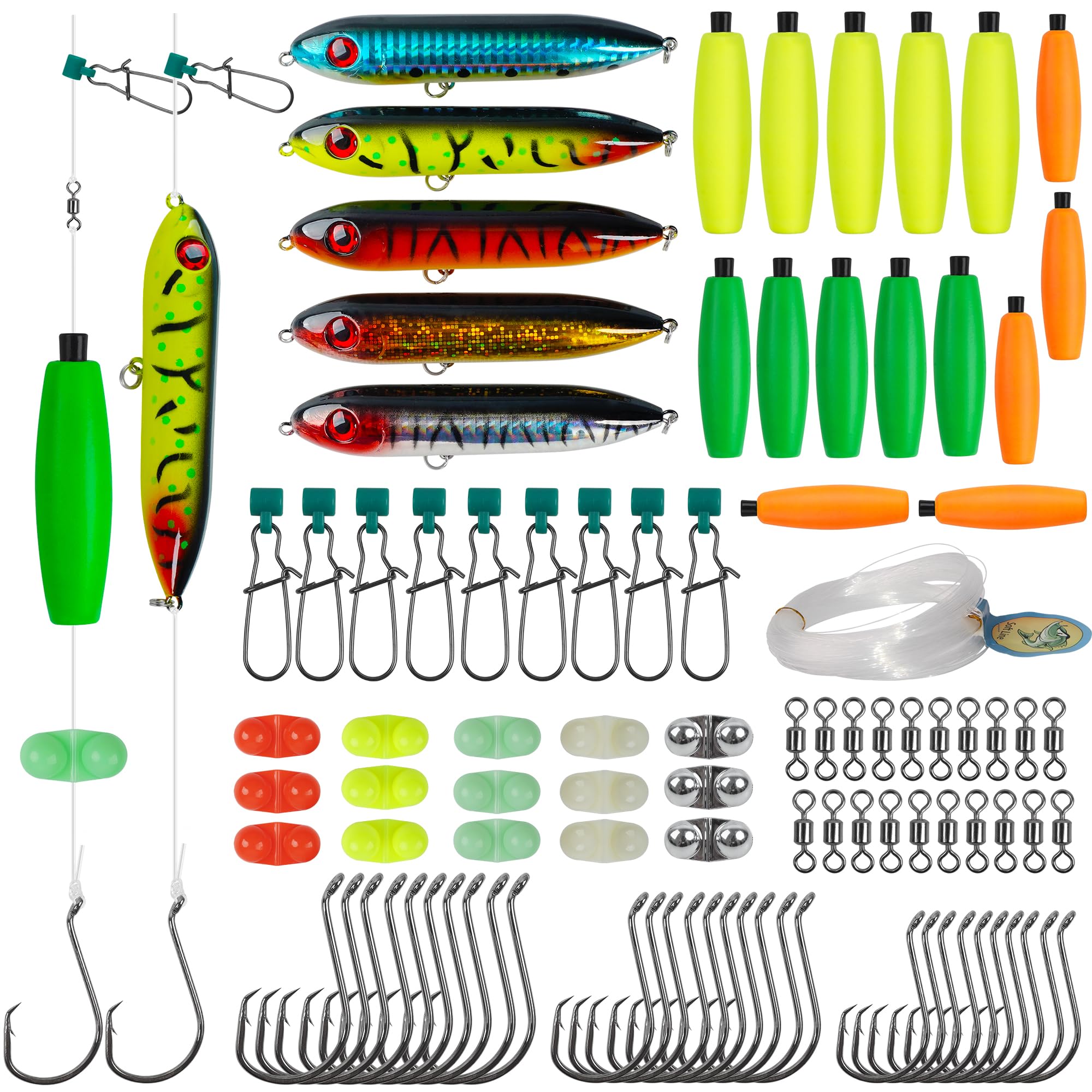 Catfish Rig Catfishing Fishing Making Kit,106PCS Catfishing Tackle Include Float Lure Peg Floats Bobber Stopper Circle Hooks Swivels Sinker Slides