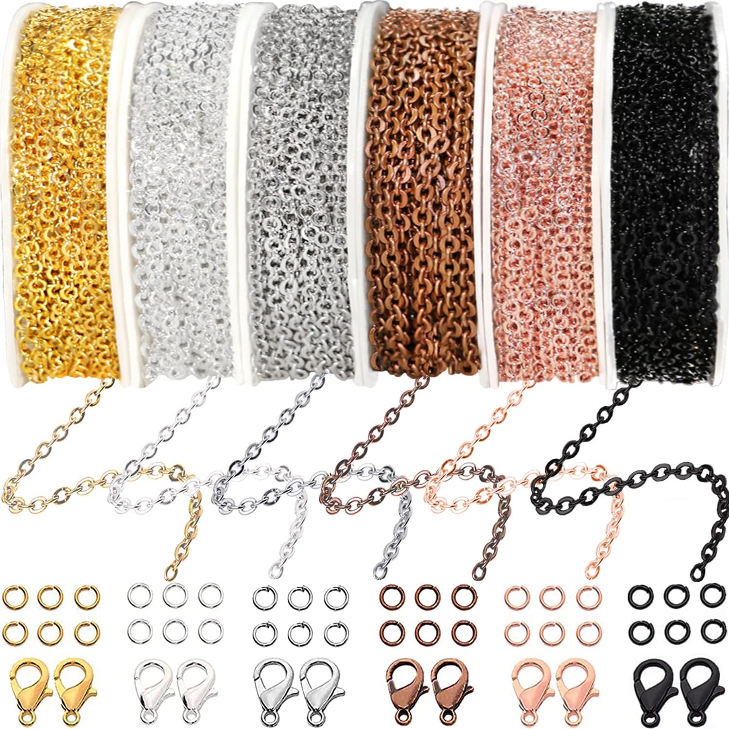 Sponsored Ad - Jishi 60ft Jewelry Necklace Chains 2mm Jewelry Chain Links for Making Bracelets Earrings DIY Craft Supplies Findings, 6-Colors Gold Silver Copper Plated Metal Cable Rolo Link Chain Rolls Bulk