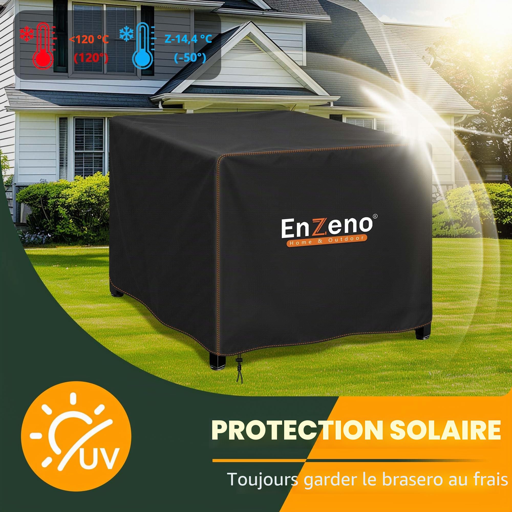 Enzeno Housse de brasero carrée d'extérieur imperméable en tissu Oxford 210D, anti-UV et résistante à l'usure (84 x 84 x 61 cm), noir