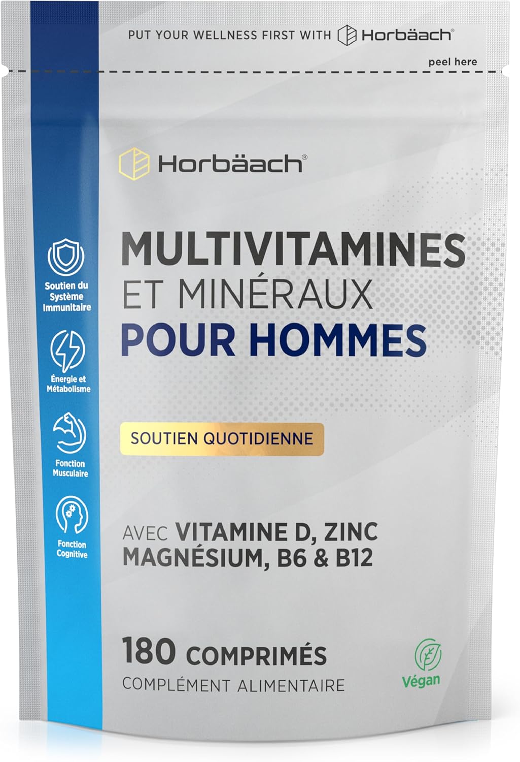 Men’s Multivitamin | 180 Vegan Tablets for 6 Months | 28 Vitamins and Essential Minerals Vitamin C, D, B6, Zinc and Magnesium | Multivitamin for Men Supplement | by Horbaach