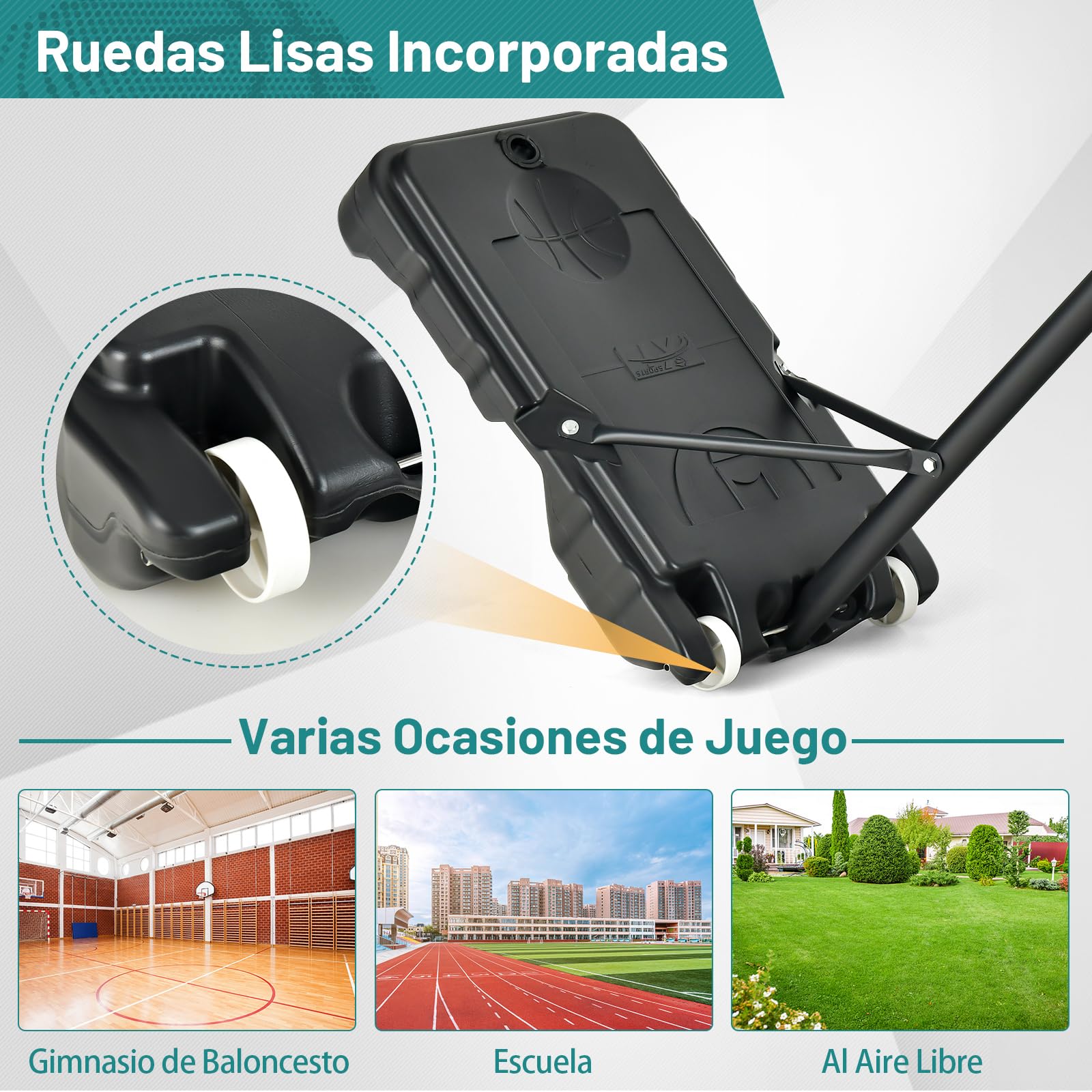 GOPLUS Canasta de Baloncesto Portátil, Altura Ajustable de 154 a 210 cm, Canasta de Baloncesto con Ruedas y Base Rellenable, para Exteriores y Interiores, para Niños y Adolescentes