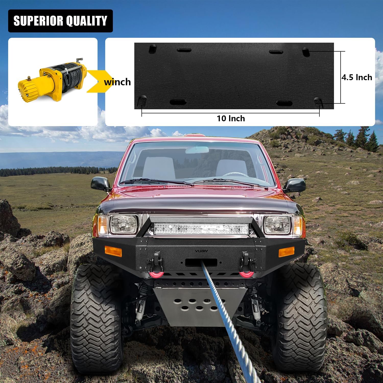 Front Bumper with Winch Plate + 144W Aluminum Light Compatible with Toyota 1989 1990 1991 1992 1993 1994 1995 Pickup Trucks