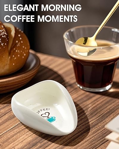 Miniatura 5 de FANGSUN Soporte para cucharas con cuchara de café dorada, soporte de cuchara de cerámica para encimera de cocina, soporte para cucharadita para