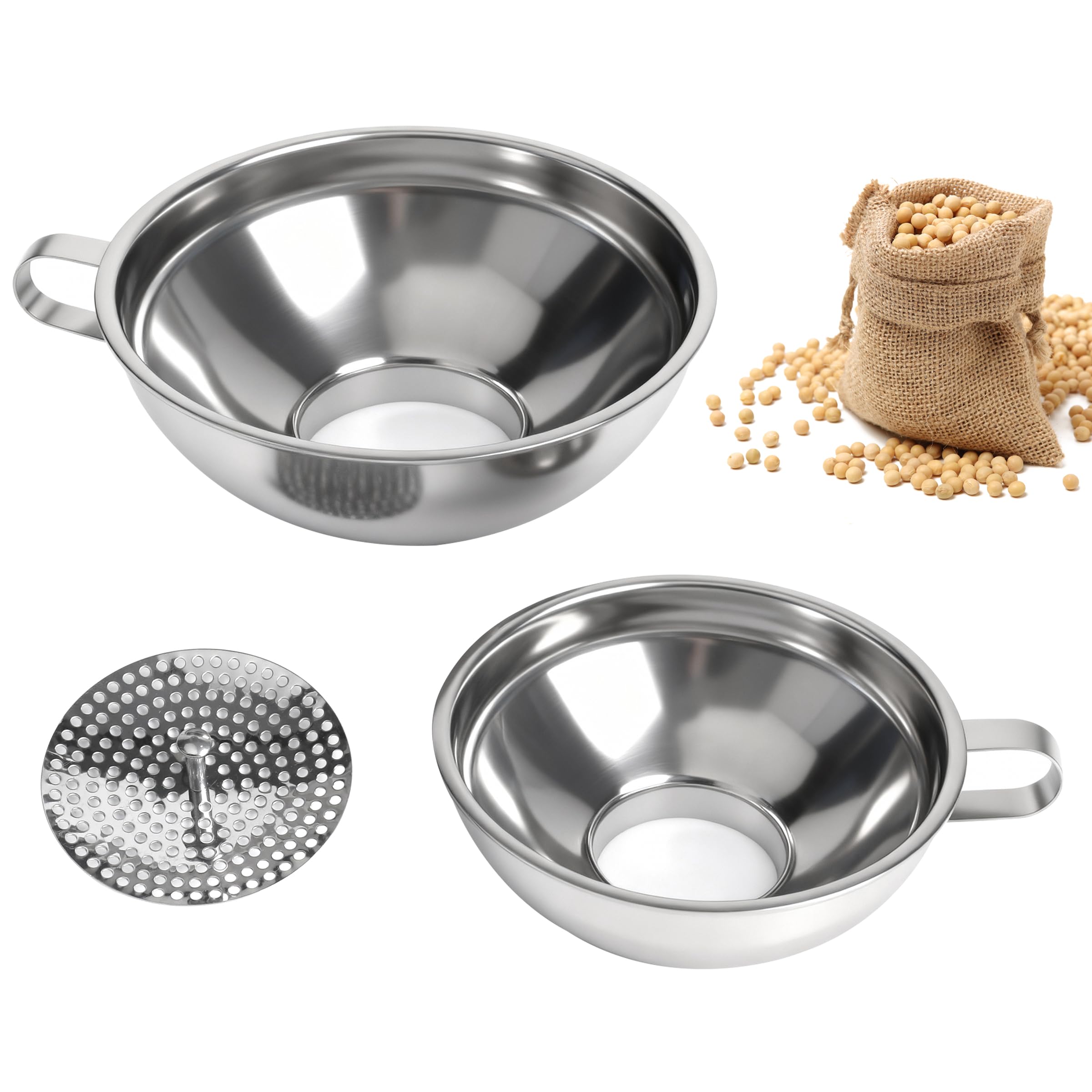 Stainless Steel Funnel 3 Piece Set Wide Mouth with Handle, Kitchen Funnel