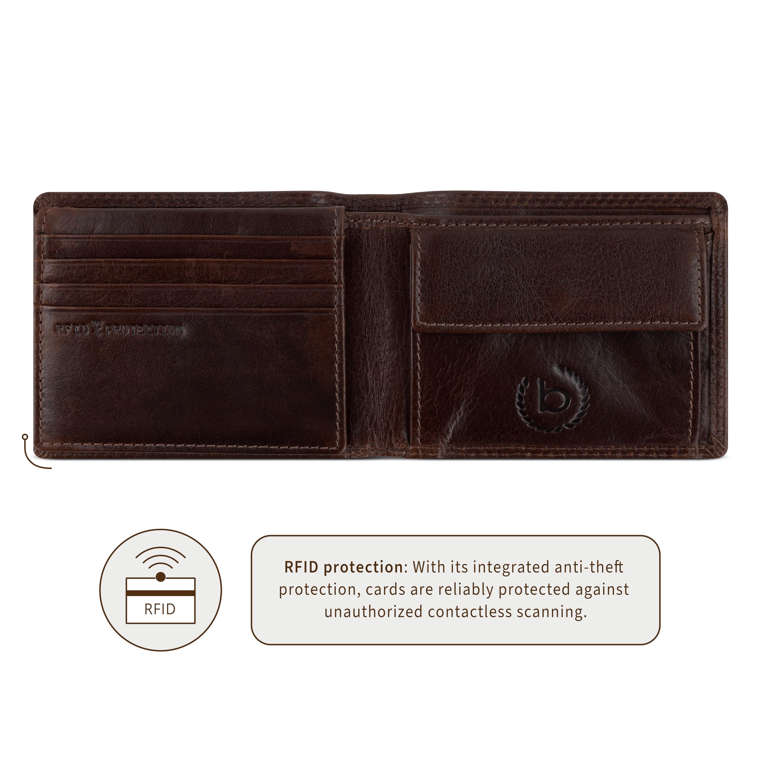 bugatti Savona Portafoglio in pelle di bufalo conciata al vegetale, RFID, formato orizzontale, da uomo - Marrone
