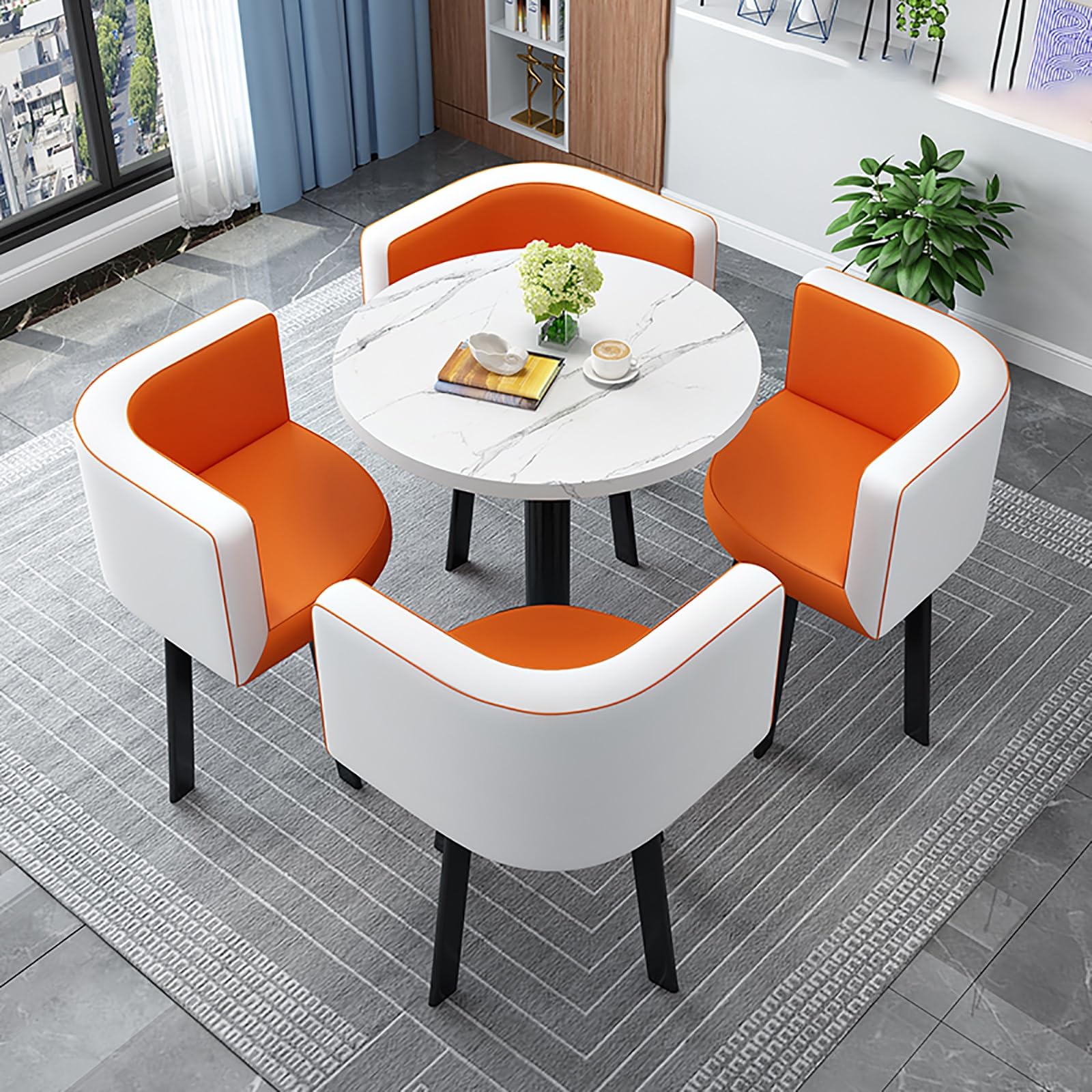 AYCDL Round Dining Table Set for 4 with Chairs - for Coffee Shops Milk Tea Shops or Living Rooms - Stylish Conference Coffee Table,StyleA