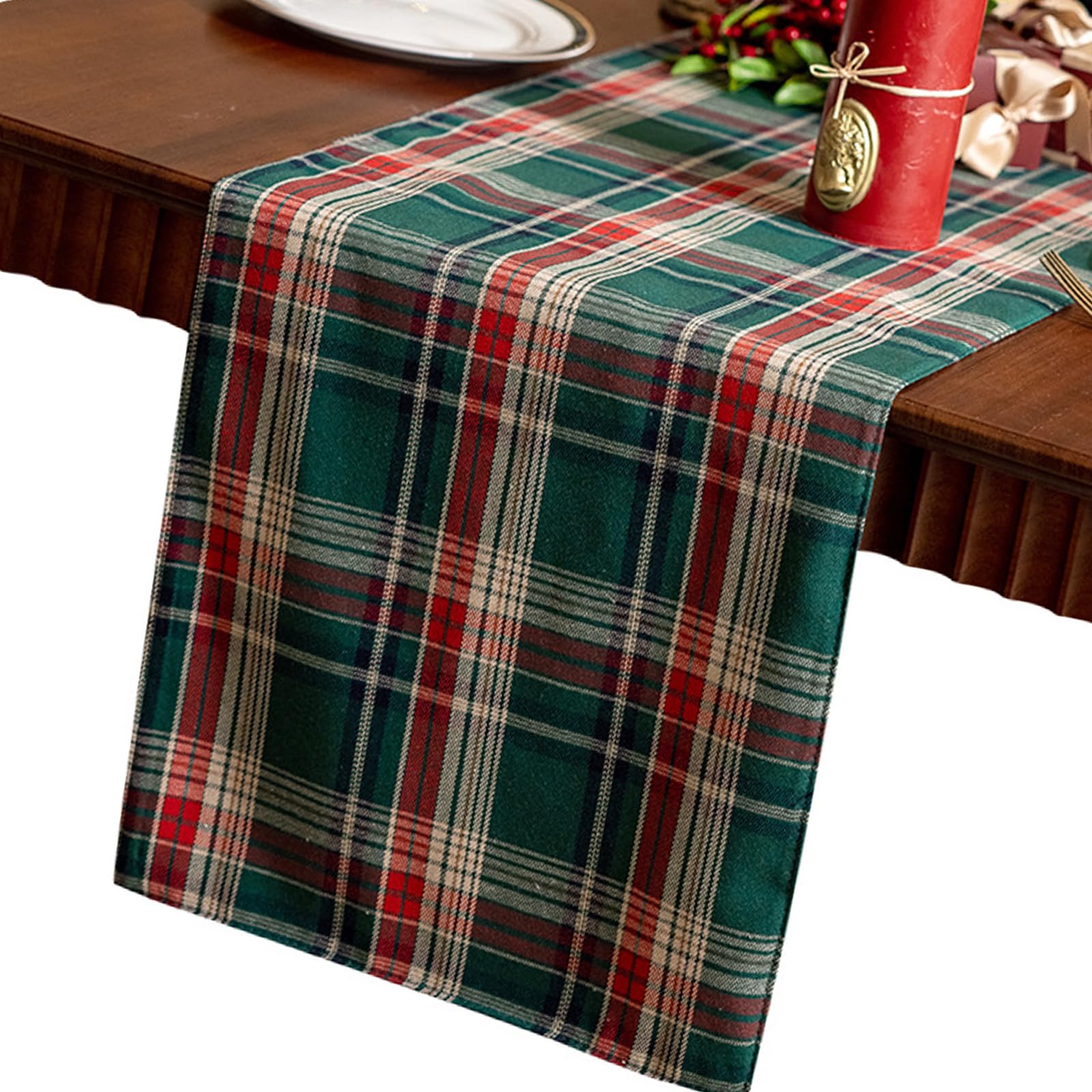 Tsophreniq Christmas Table Cover Flannel Fabric, Washable & Sturdy Holiday Decor for Dining Tables, Festive Christmas Party Table Runner