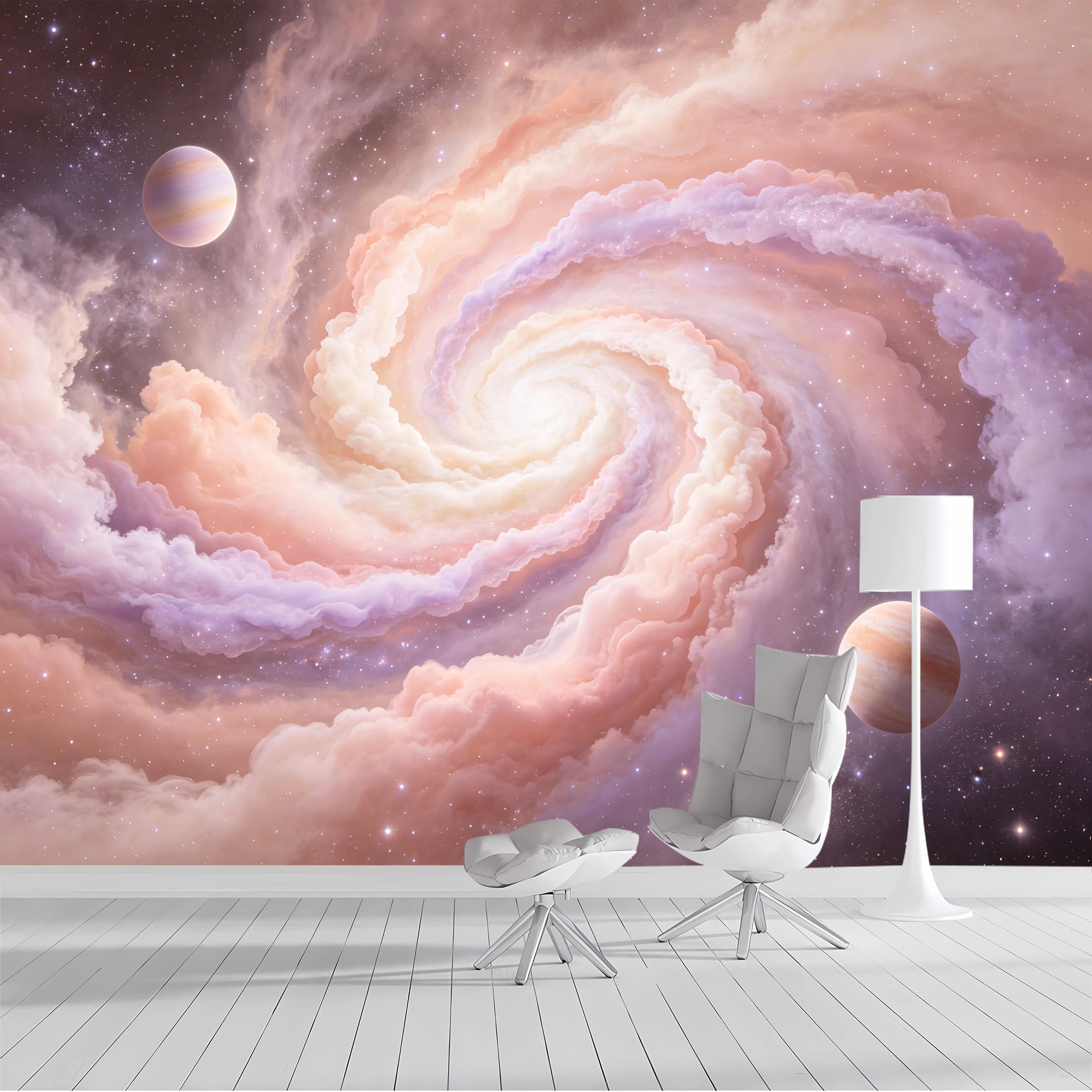Custom Size Wall Mural Cosmic Nebula Swirl Galaxy Planets Pastel Sky Watercolor SelfAdhesive Wall Fabric Removable Peel and Stick Wallpaper Wall Decor for Living Room Bedroom Bathroom