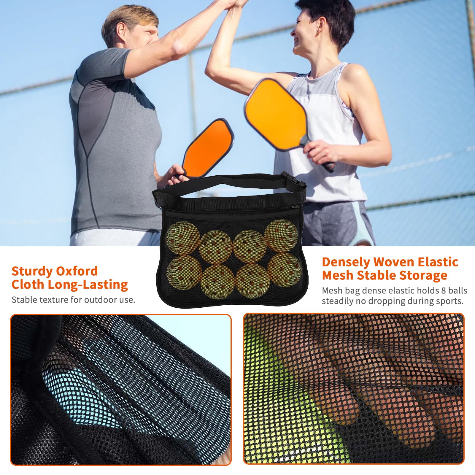 Set de 8 Bolas de Pickleball Exterior Interior 40 Agujeros Alto Rebote con Bolsa Malla